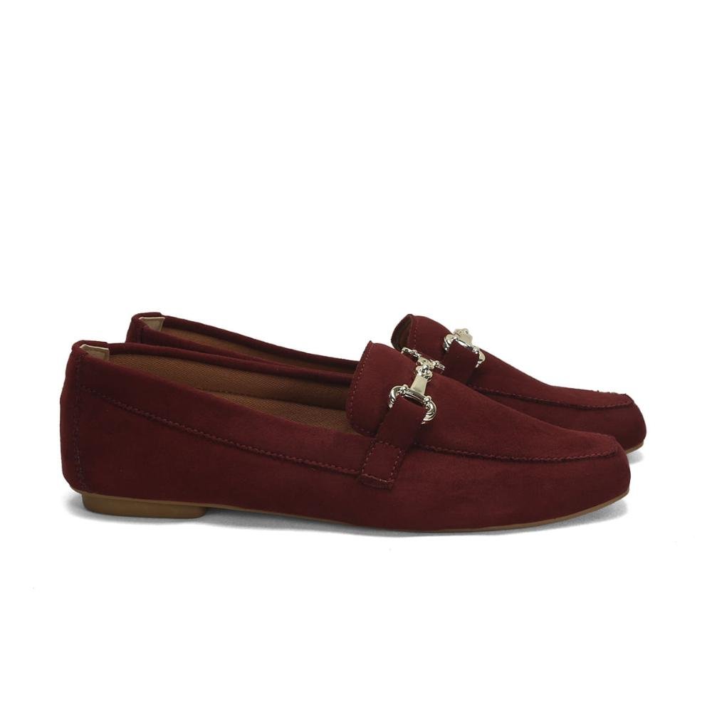Mocassim clássico suede marsala com fivela ouro light 