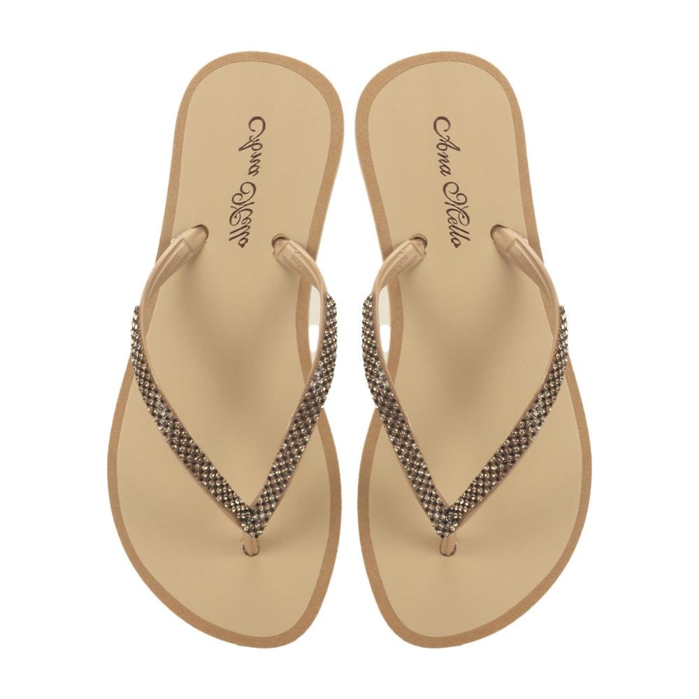 Chinelo de borracha com strass amêndoa Bege 2