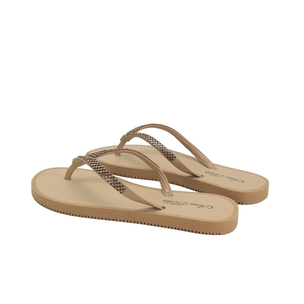 Chinelo de borracha com strass amêndoa Bege 3