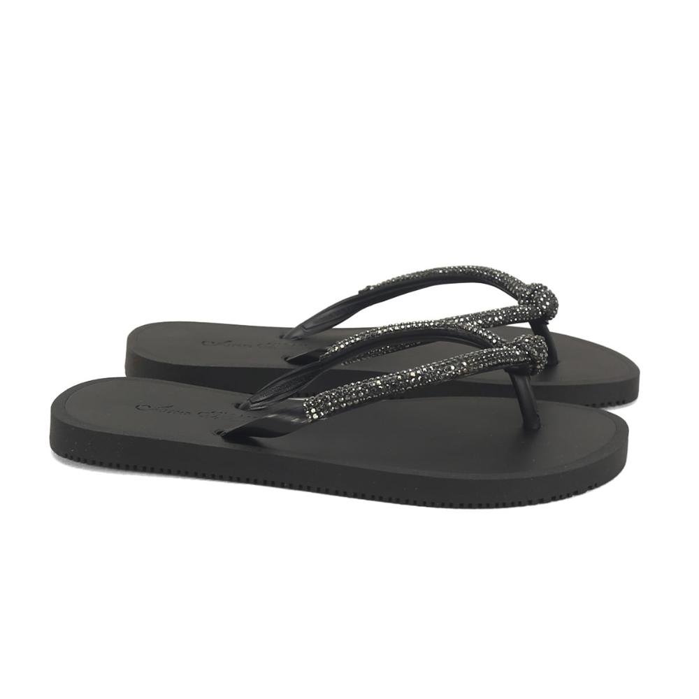 Chinelo de borracha com strass e nó preto Preto 1