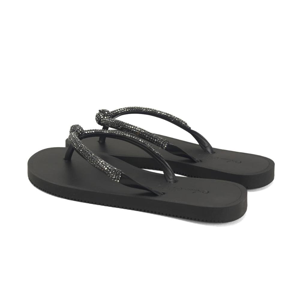 Chinelo de borracha com strass e nó preto Preto 3