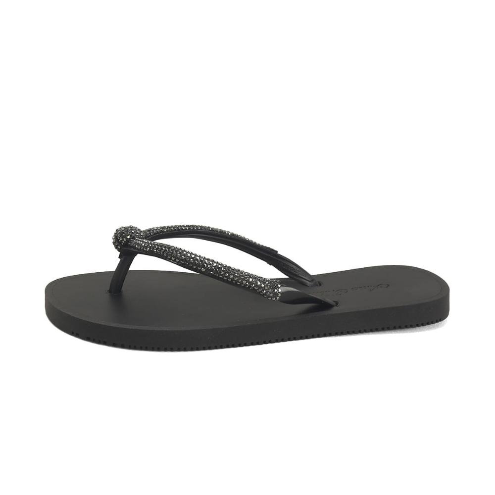 Chinelo de borracha com strass e nó preto Preto 4