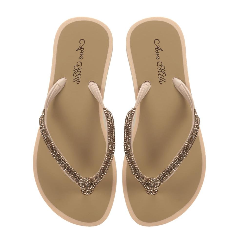 Chinelo de borracha com strass e nó nude Marrom 2
