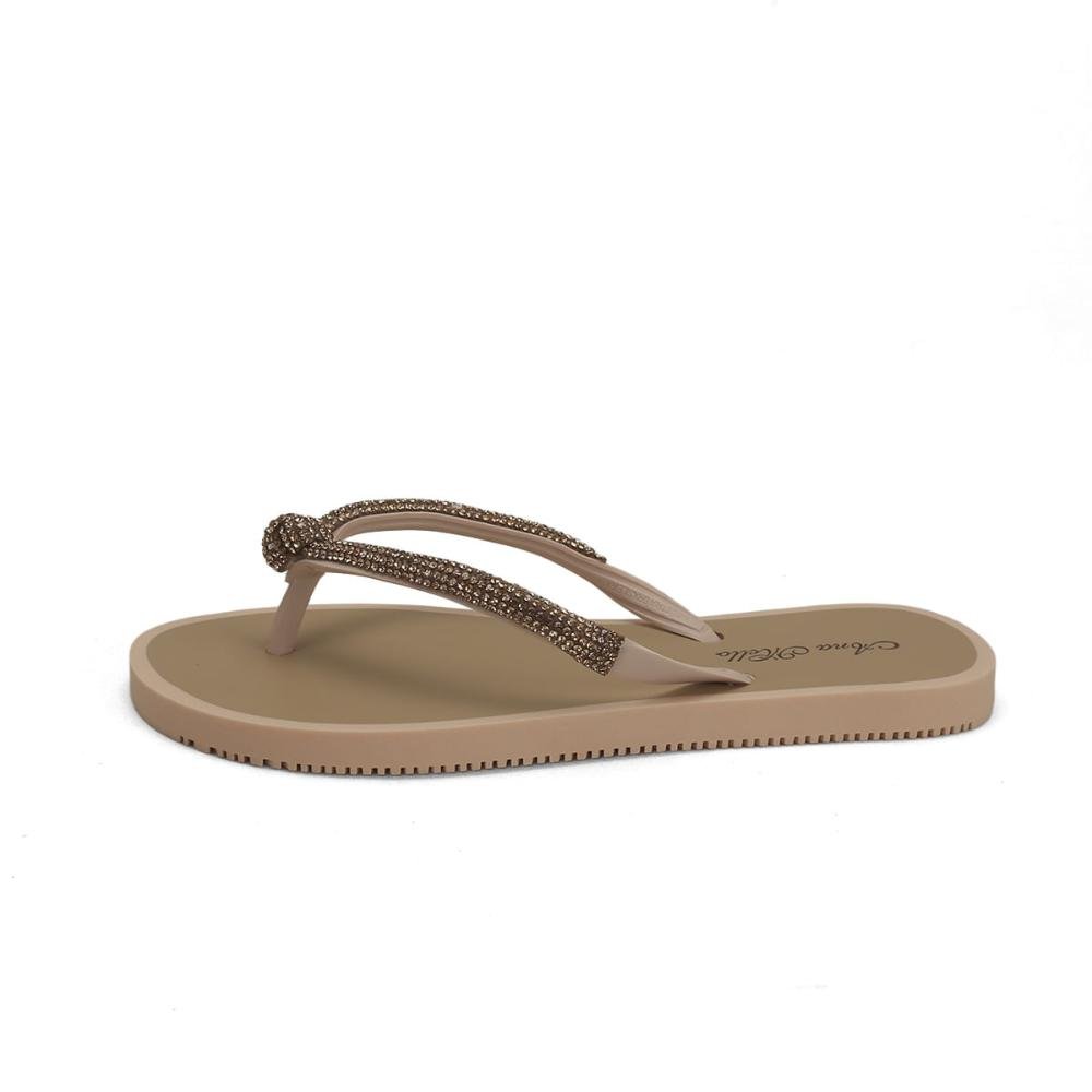 Chinelo de borracha com strass e nó nude Marrom 4