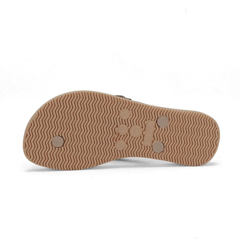 Chinelo de borracha com strass e nó nude Marrom 5