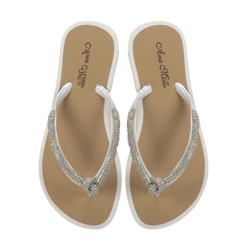 Chinelo de borracha com strass e no branco Branco 2
