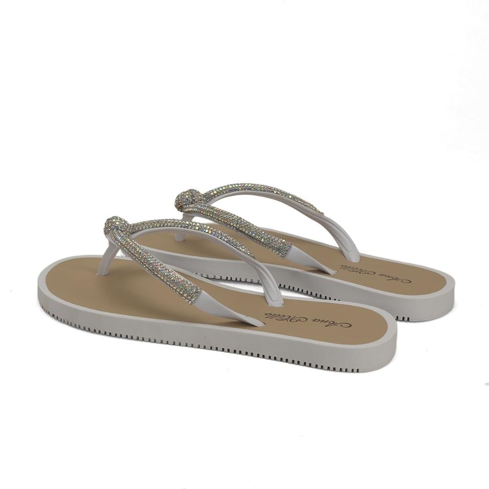 Chinelo de borracha com strass e no branco Branco 3