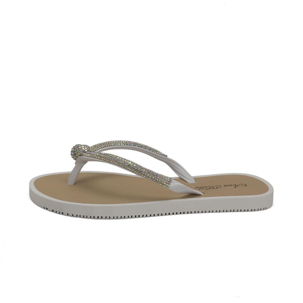 Chinelo de borracha com strass e no branco Branco 4