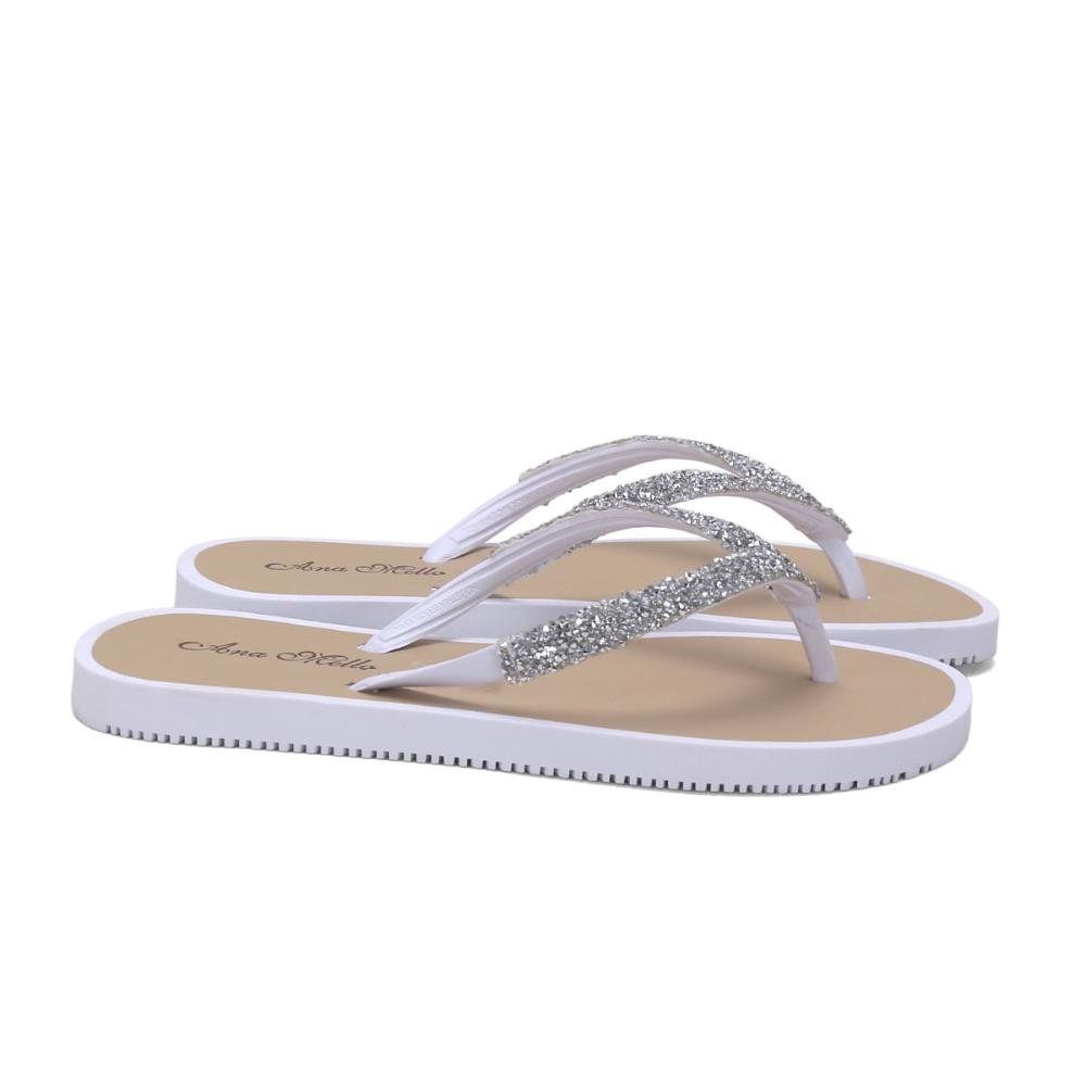 Chinelo de borracha branco com cristal