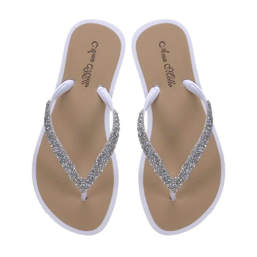 Chinelo de borracha branco com cristal Branco 2
