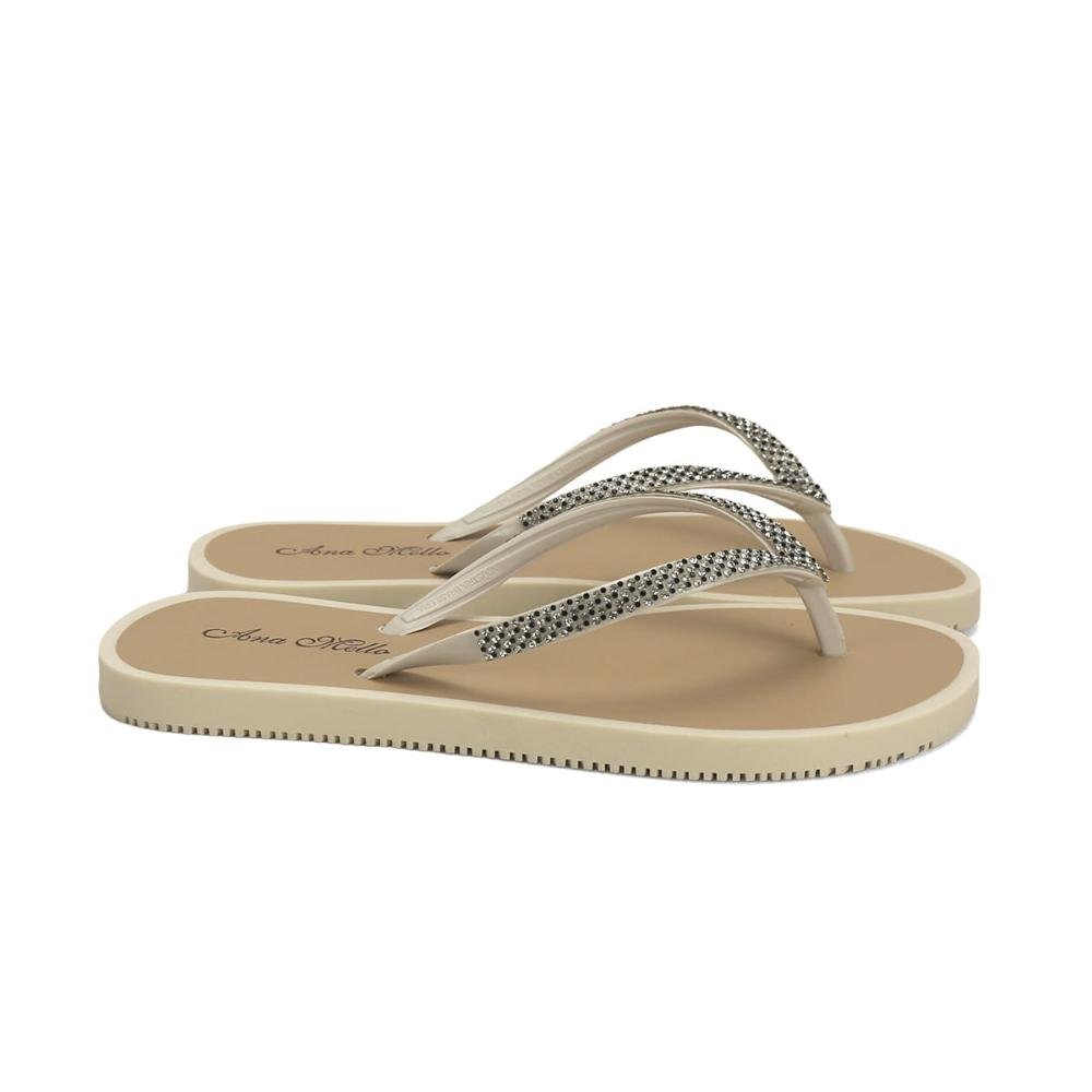 Chinelo de borracha com strass off white