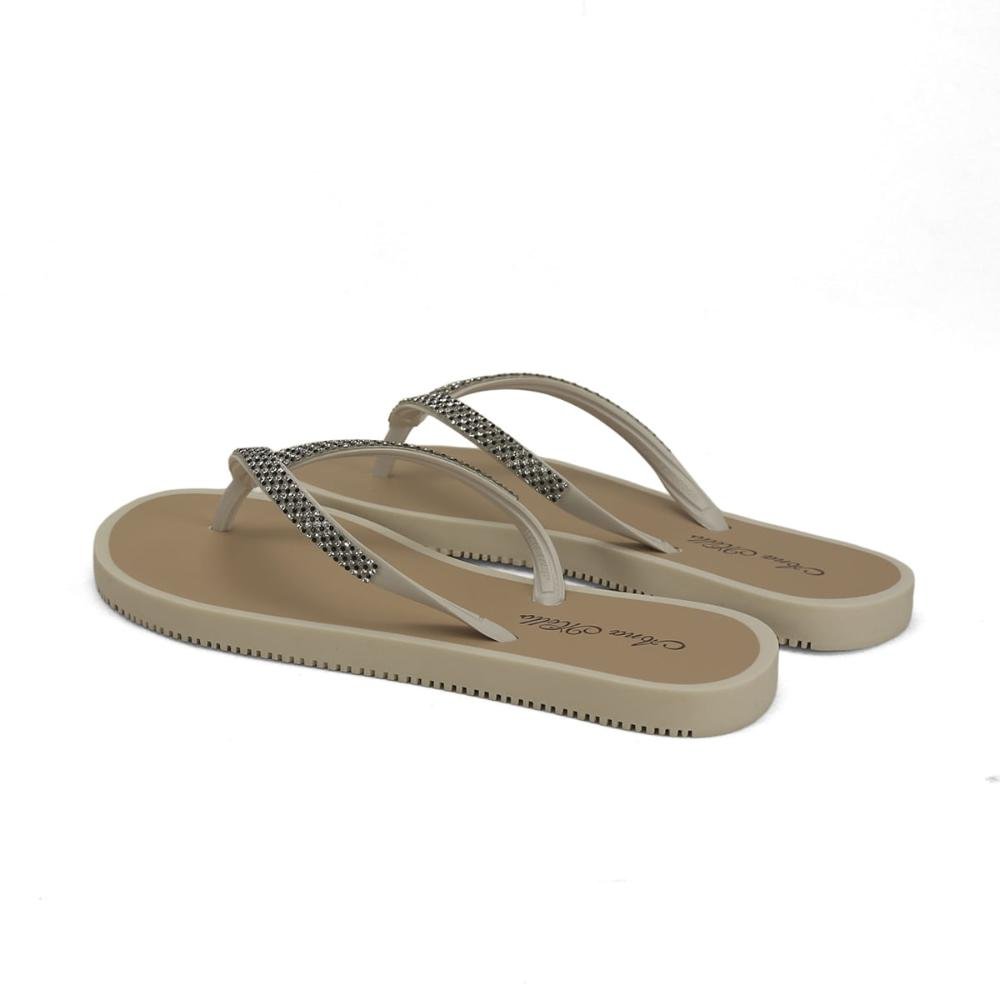 Chinelo de borracha com strass off white Bege 3