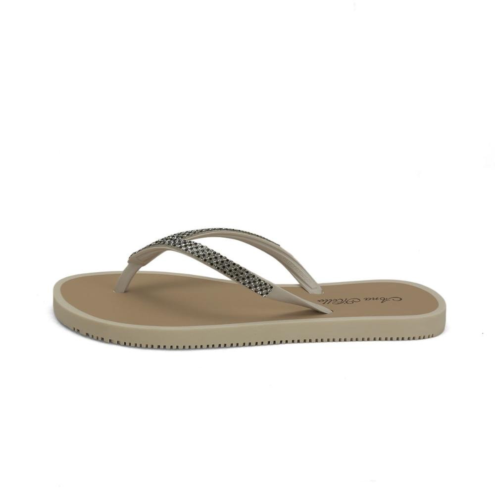Chinelo de borracha com strass off white Bege 4
