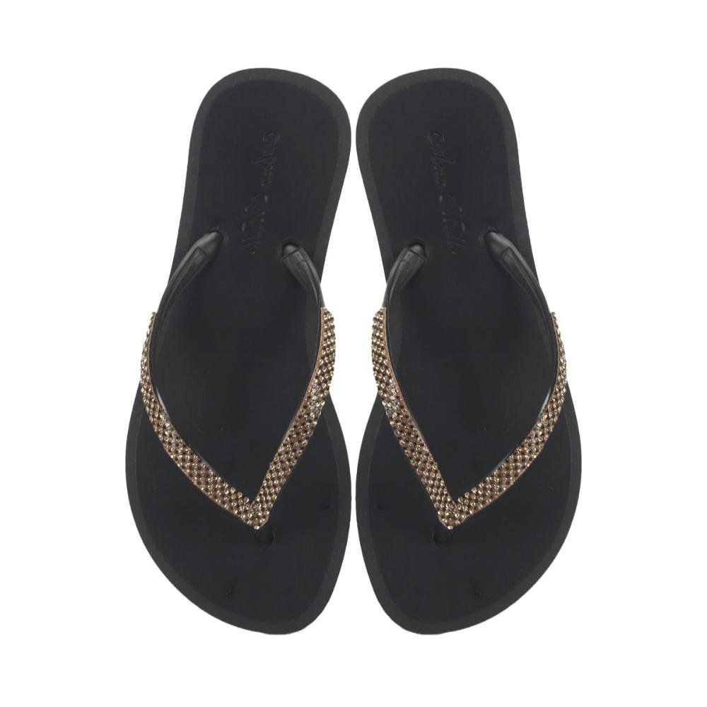 Chinelo de borracha com strass preto Preto 2