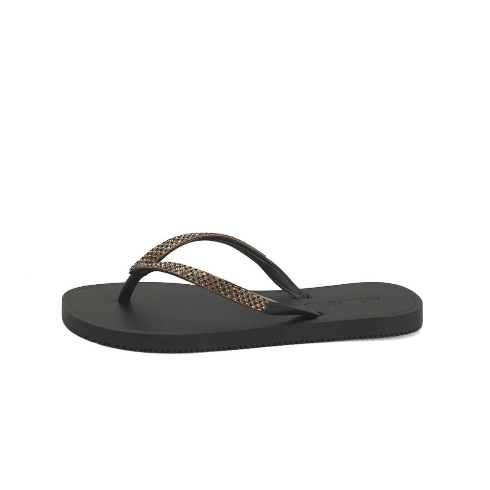 Chinelo de borracha com strass preto Preto 4