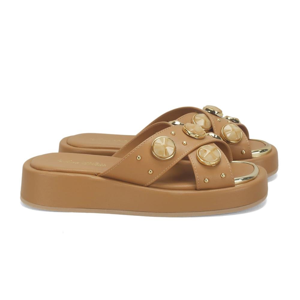 Flatform em x com pedrarias caramelo