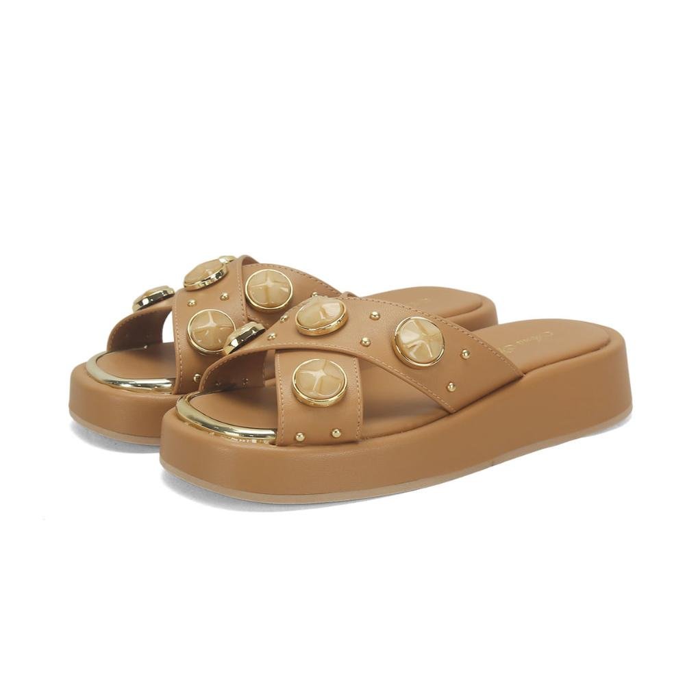Flatform em x com pedrarias caramelo Marrom 2