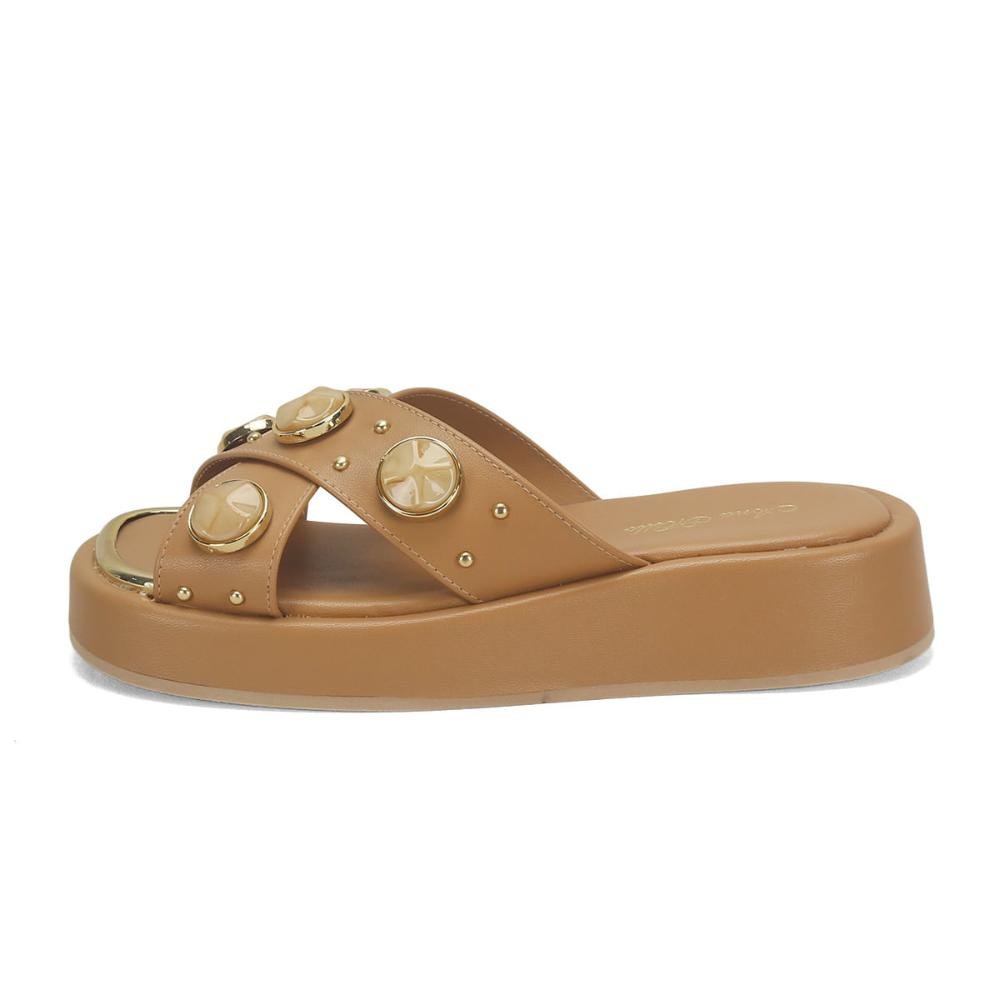 Flatform em x com pedrarias caramelo Marrom 4