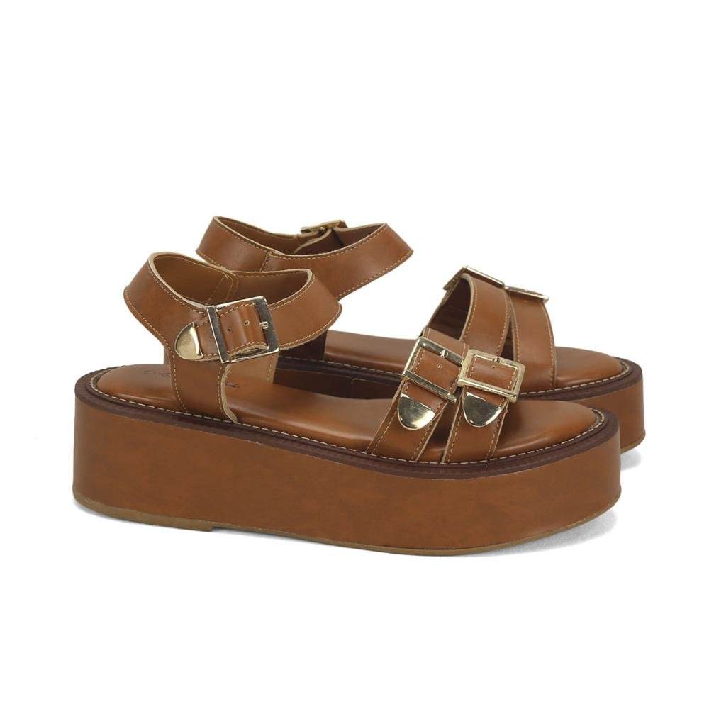 Flatform com vira e costura caramelo