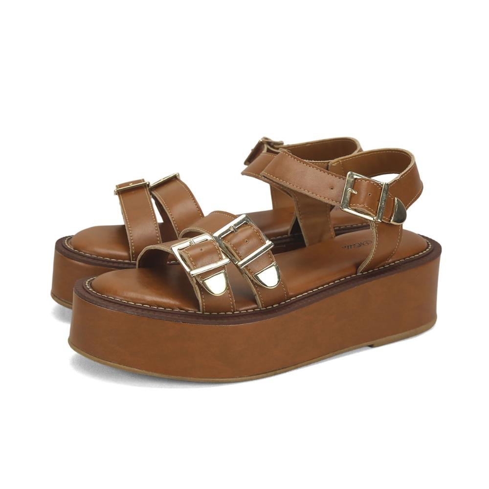 Flatform com vira e costura caramelo Marrom 2