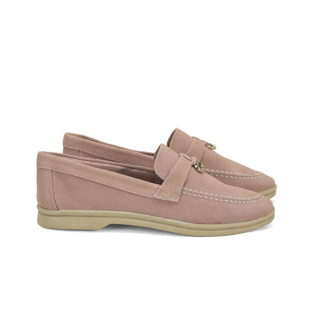 Mocassim slim de couro camurça rosa bebê