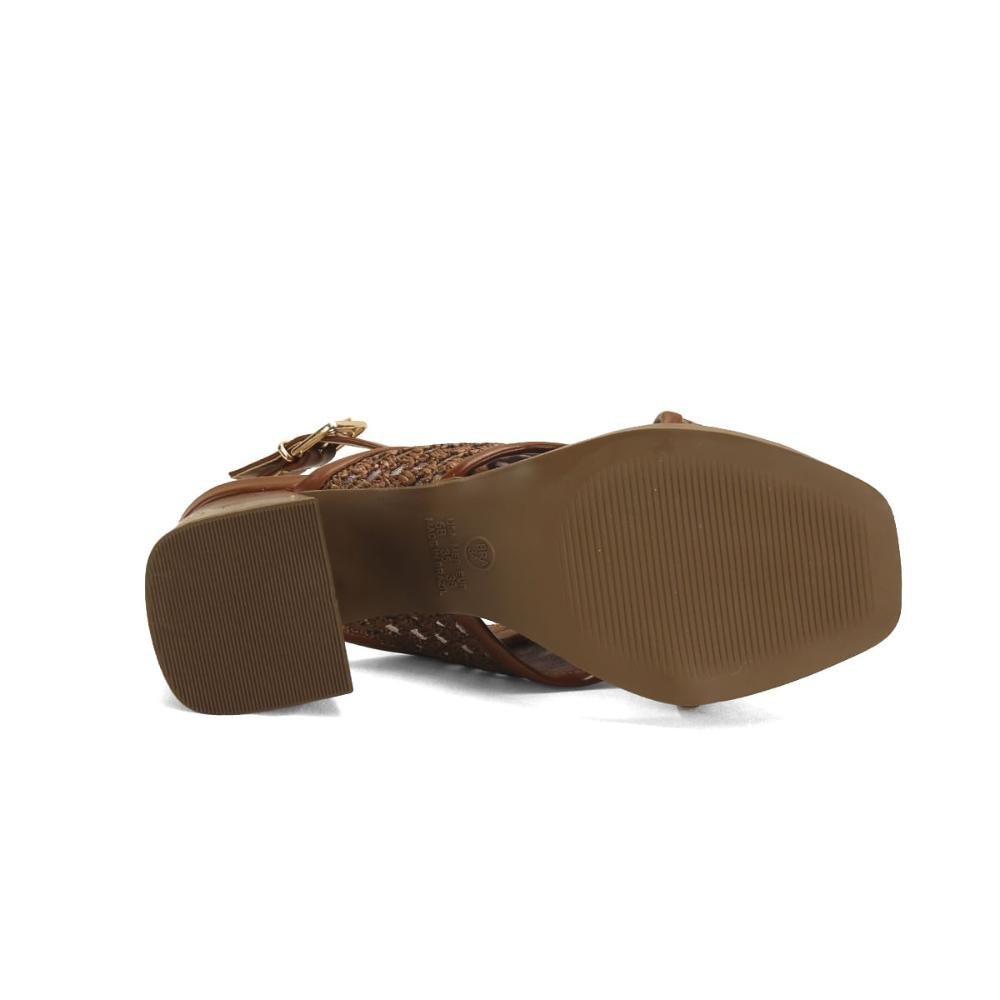 Sandália Salto Bloco Napa Tramada Caramelo 7cm Marrom 5