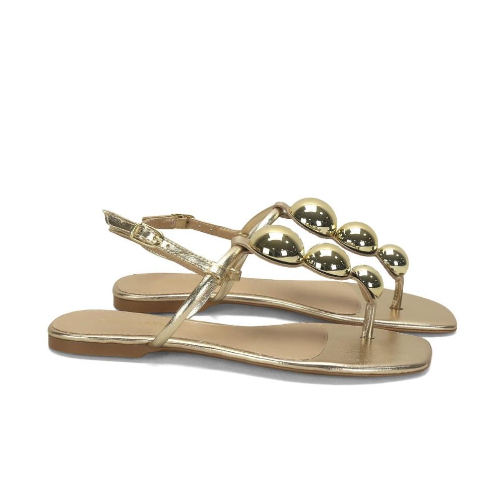 Rasteira metalizada bolas ouro light