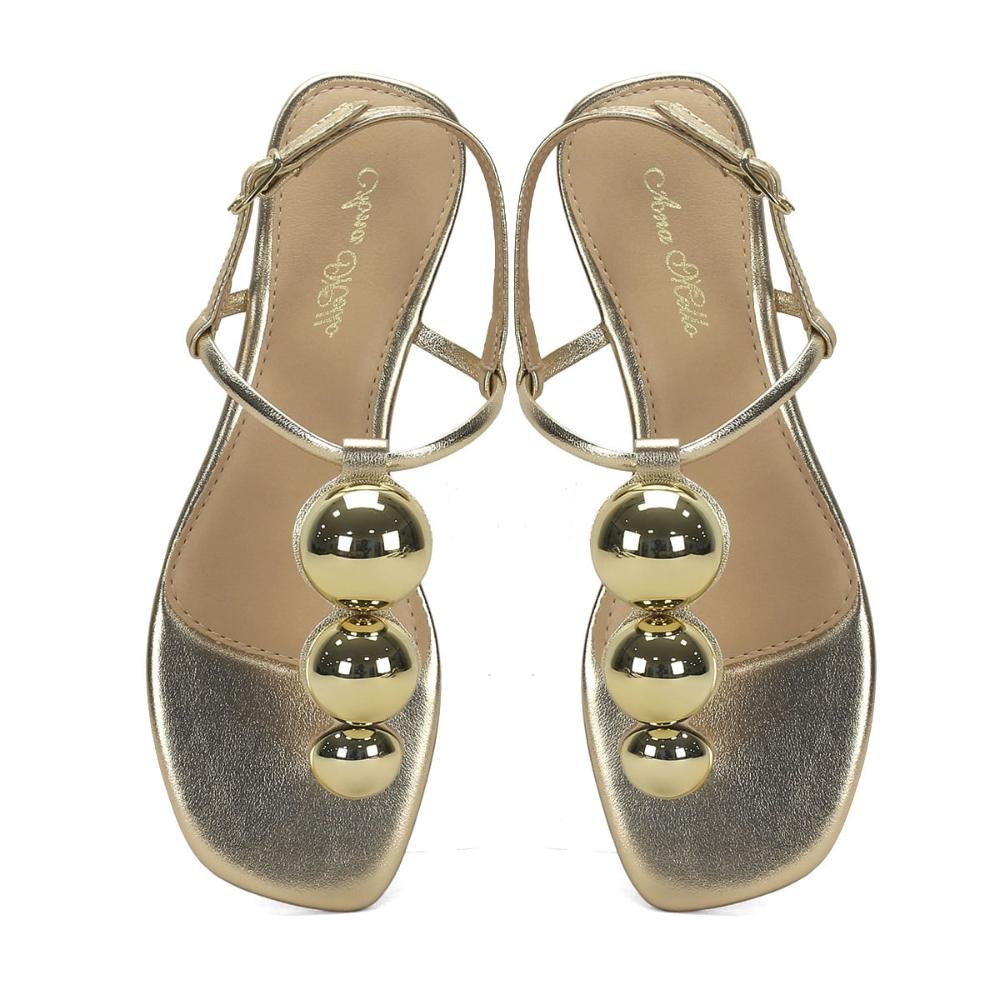 Rasteira metalizada bolas ouro light Dourado 2