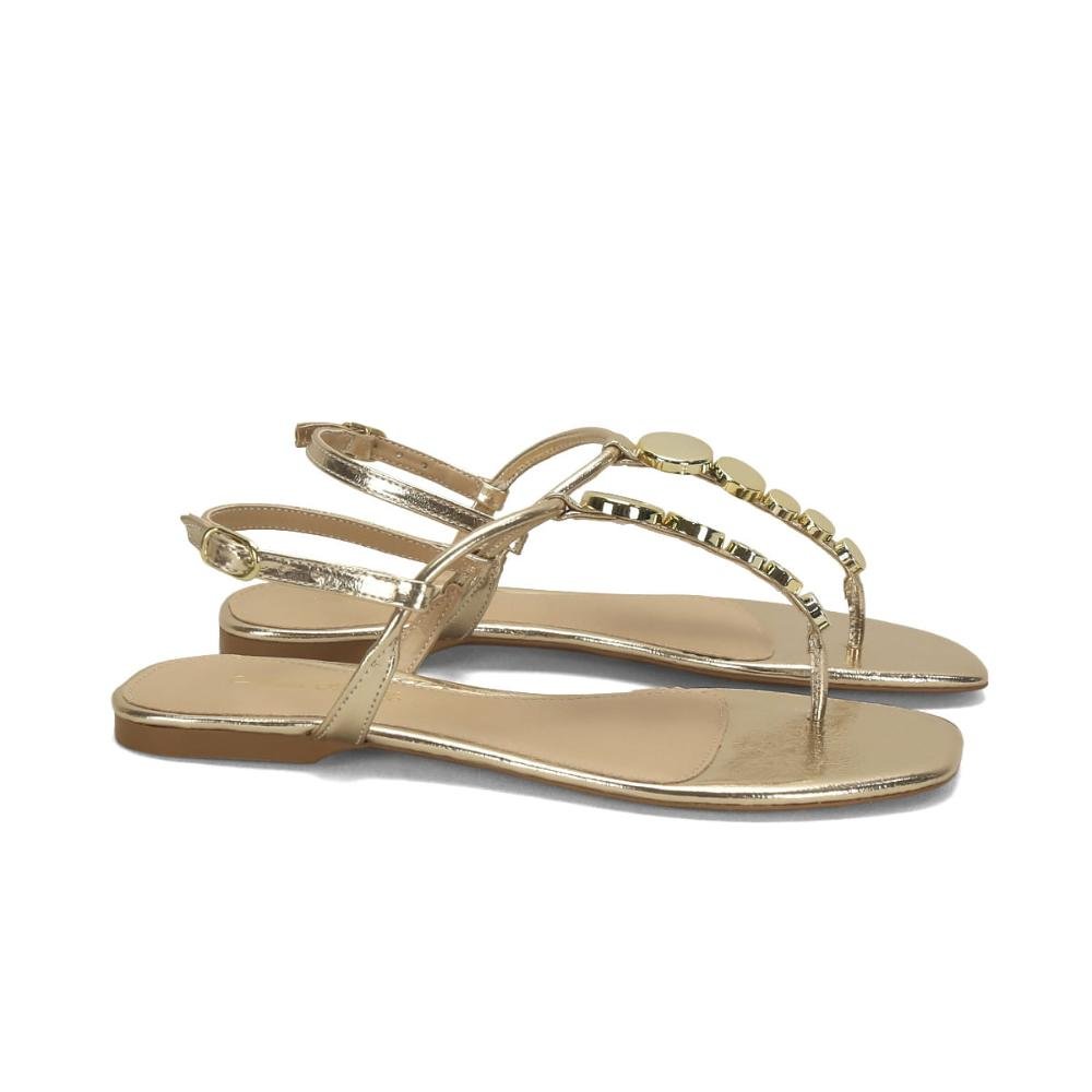 Rasteira metalizada texturizada ouro light