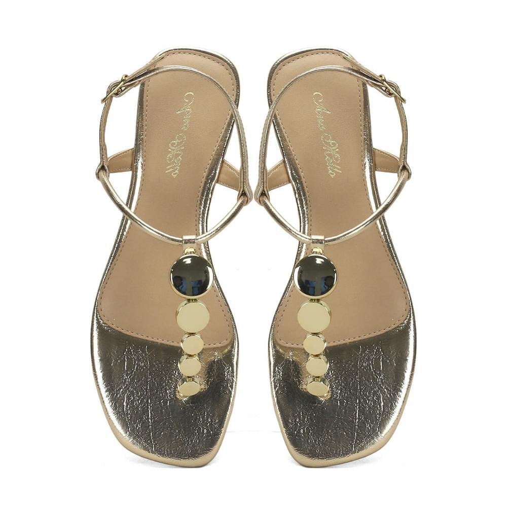 Rasteira metalizada texturizada ouro light Dourado 2