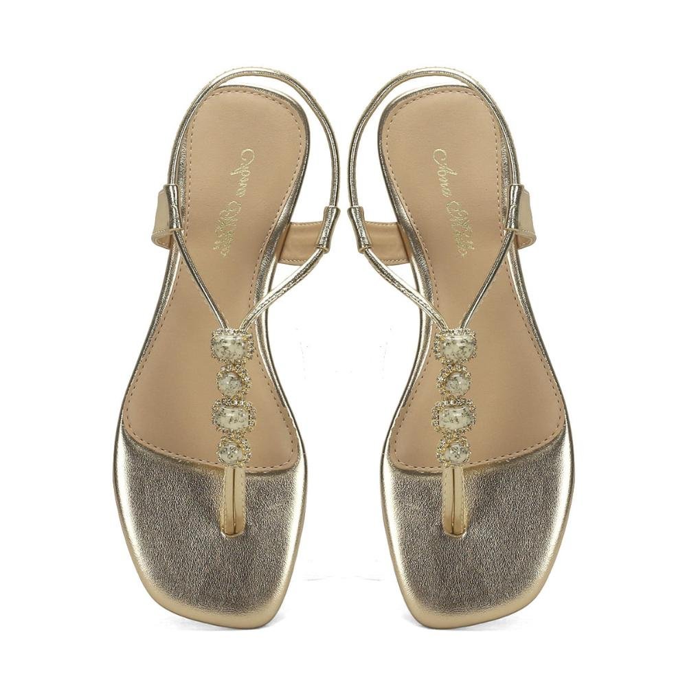 Rasteira pedrarias marmorizadas ouro light Dourado 2