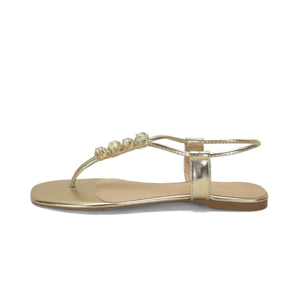Rasteira pedrarias marmorizadas ouro light Dourado 4