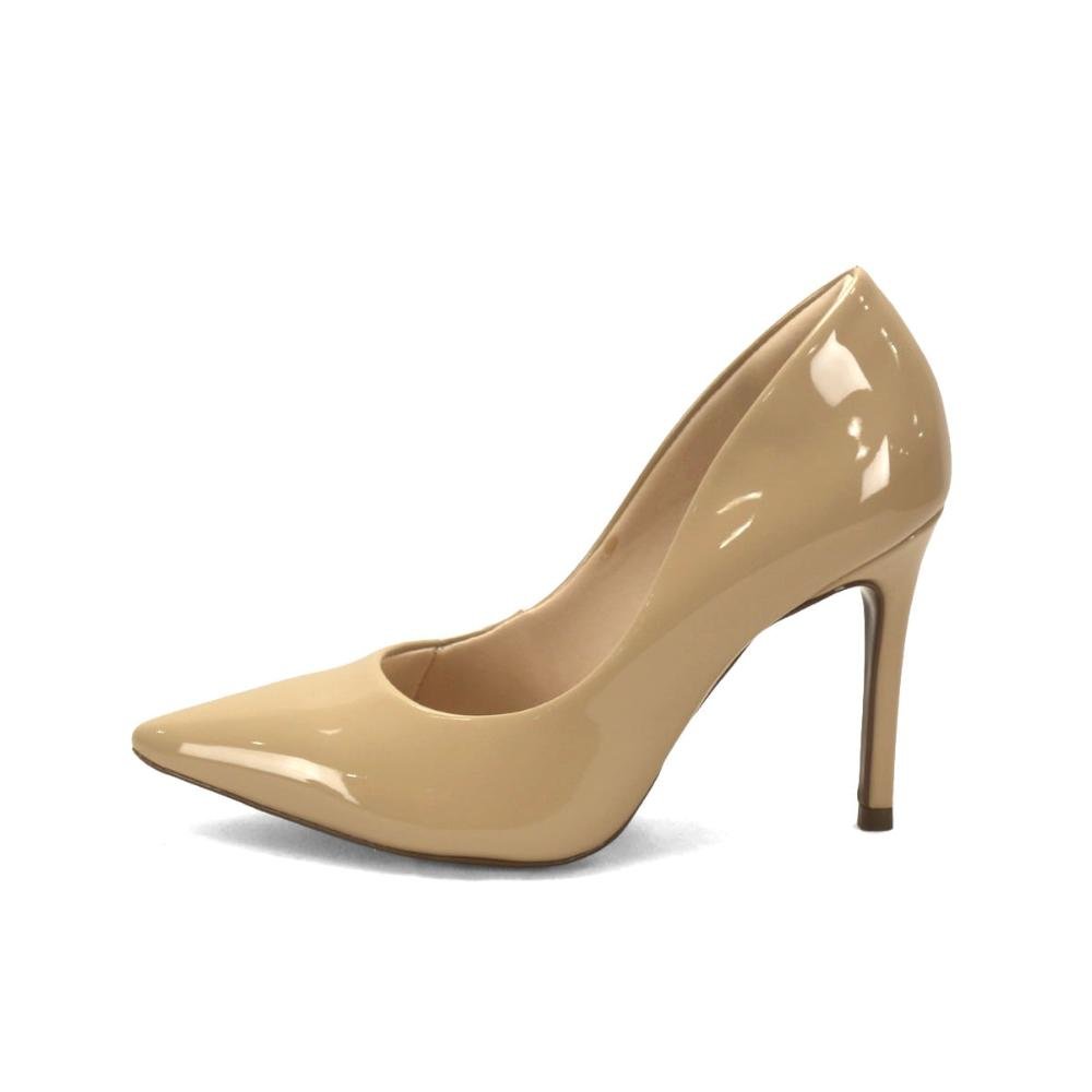 Scarpin salto fino confort verniz amêndoa Bege 4