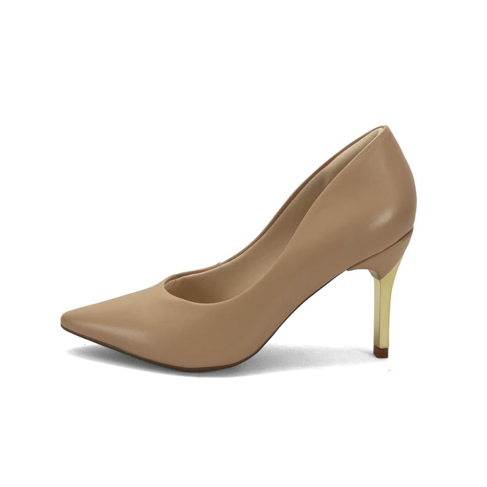 Scarpin salto cromado amêndoa Bege 2
