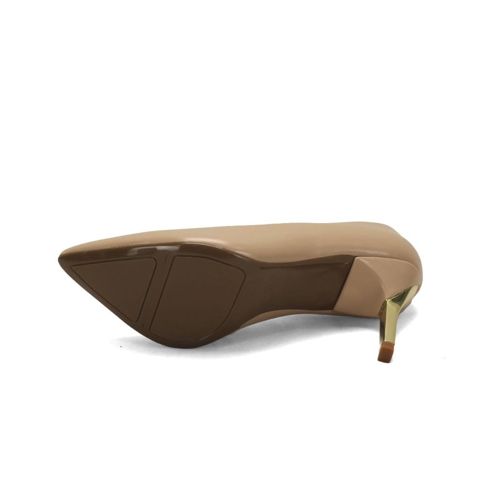 Scarpin salto cromado amêndoa Bege 3