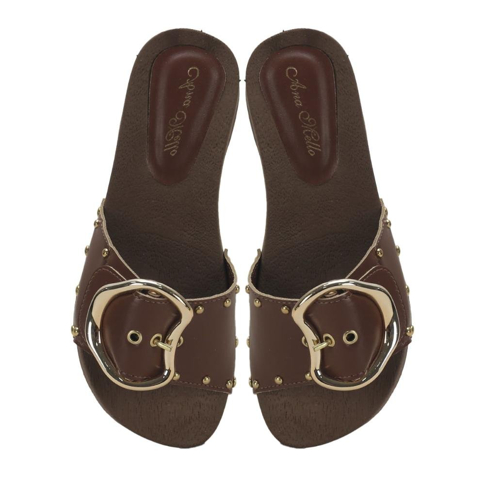 Tamanco com tachas e fivela café Marrom 2