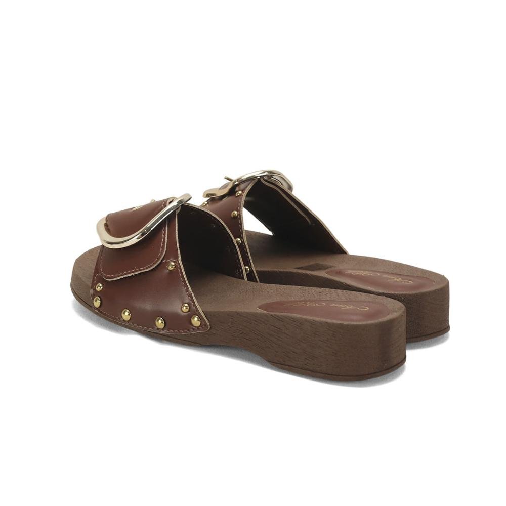 Tamanco com tachas e fivela café Marrom 3