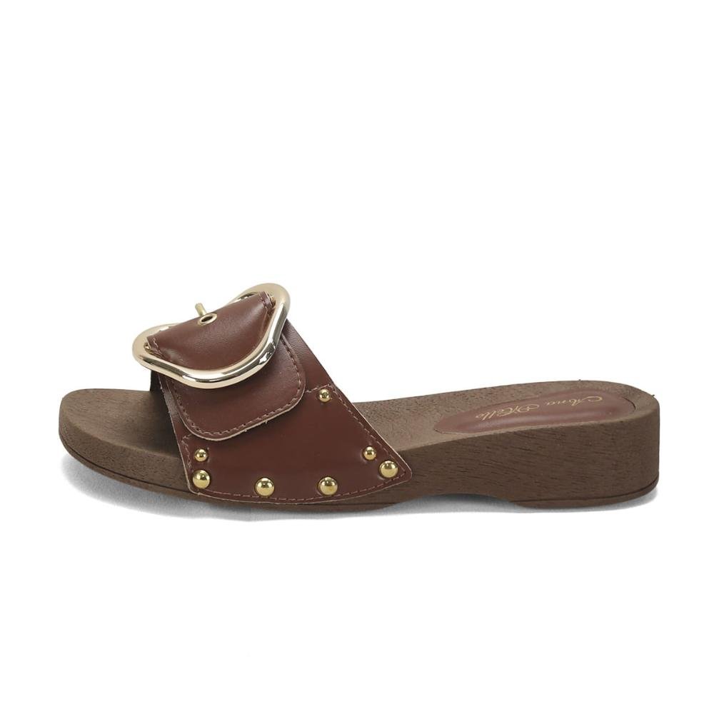 Tamanco com tachas e fivela café Marrom 4