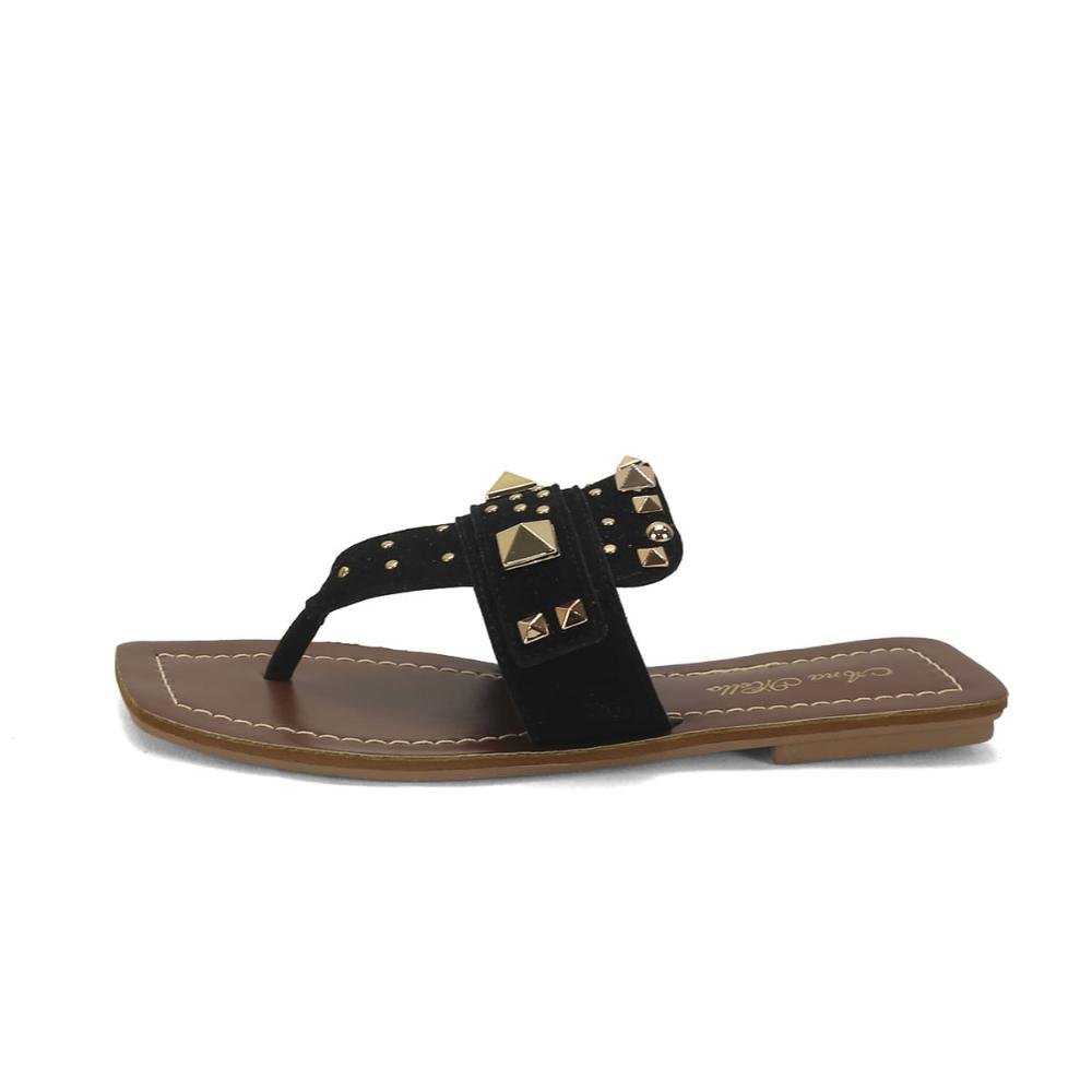 Rasteira boho tachas e  pirâmides preta Preto 2