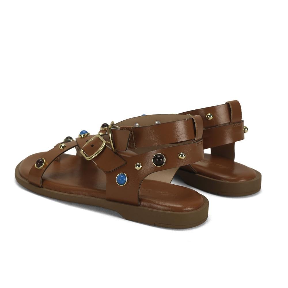 Rasteira flat boho caramelo com pedrarias Marrom 3