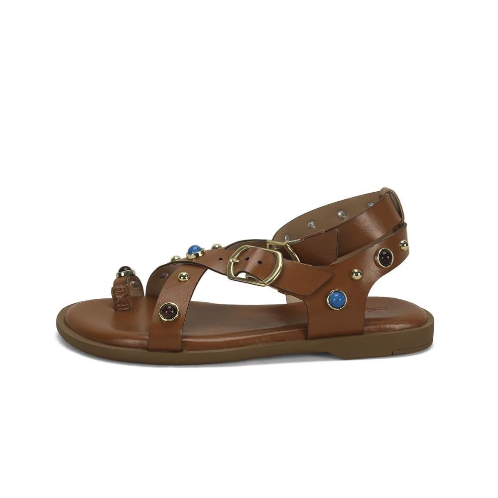 Rasteira flat boho caramelo com pedrarias Marrom 4