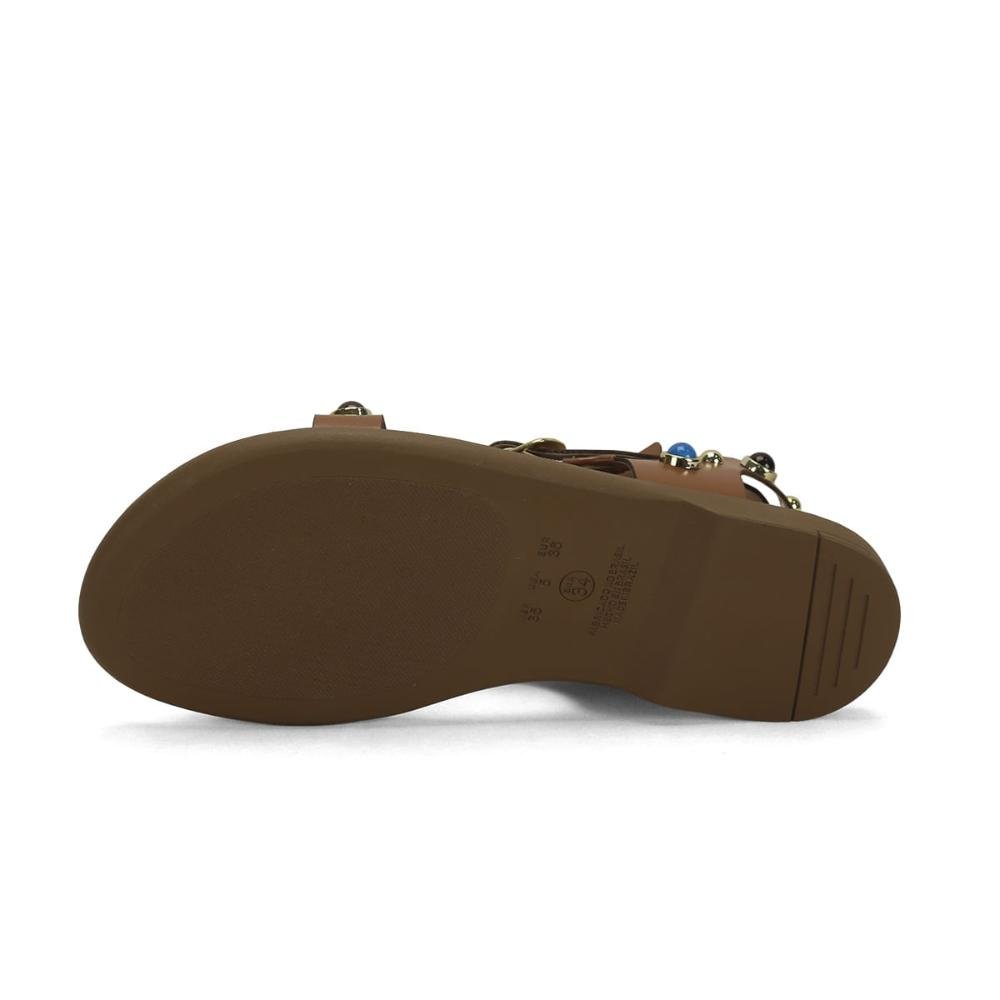 Rasteira flat boho caramelo com pedrarias Marrom 5