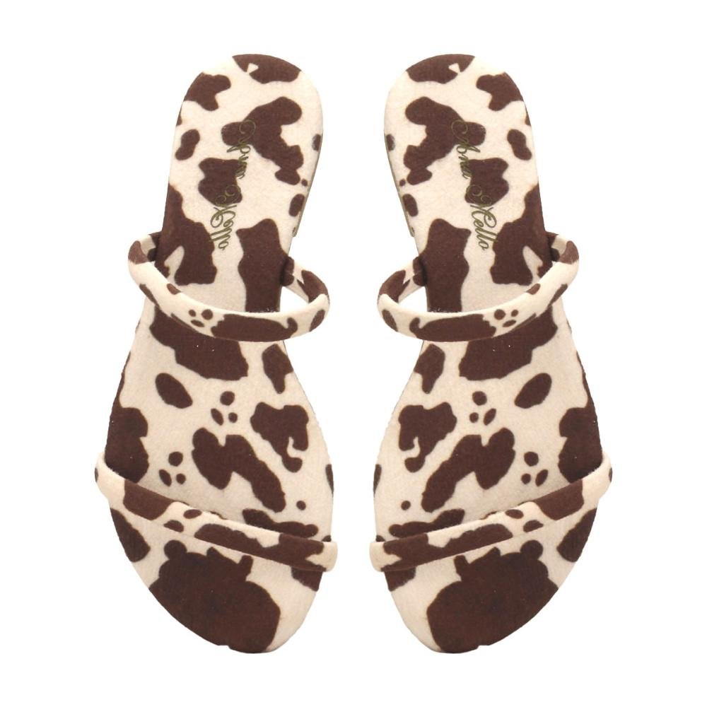 Rasteira clássica minimalista 2 tiras cow print Marrom 2