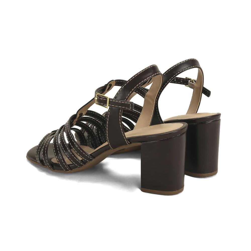 Sandalia salto bloco com costuras cafe Marrom 3