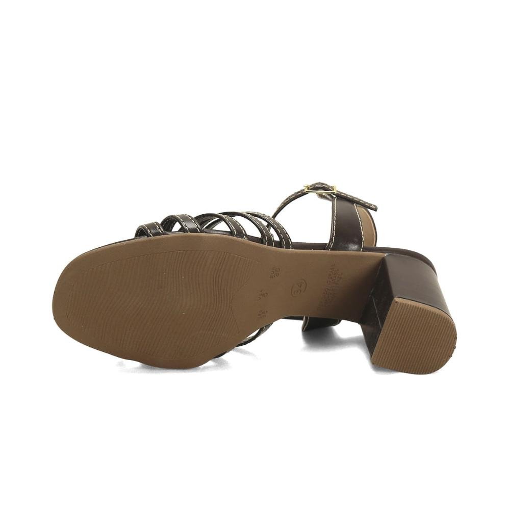 Sandalia salto bloco com costuras cafe Marrom 5