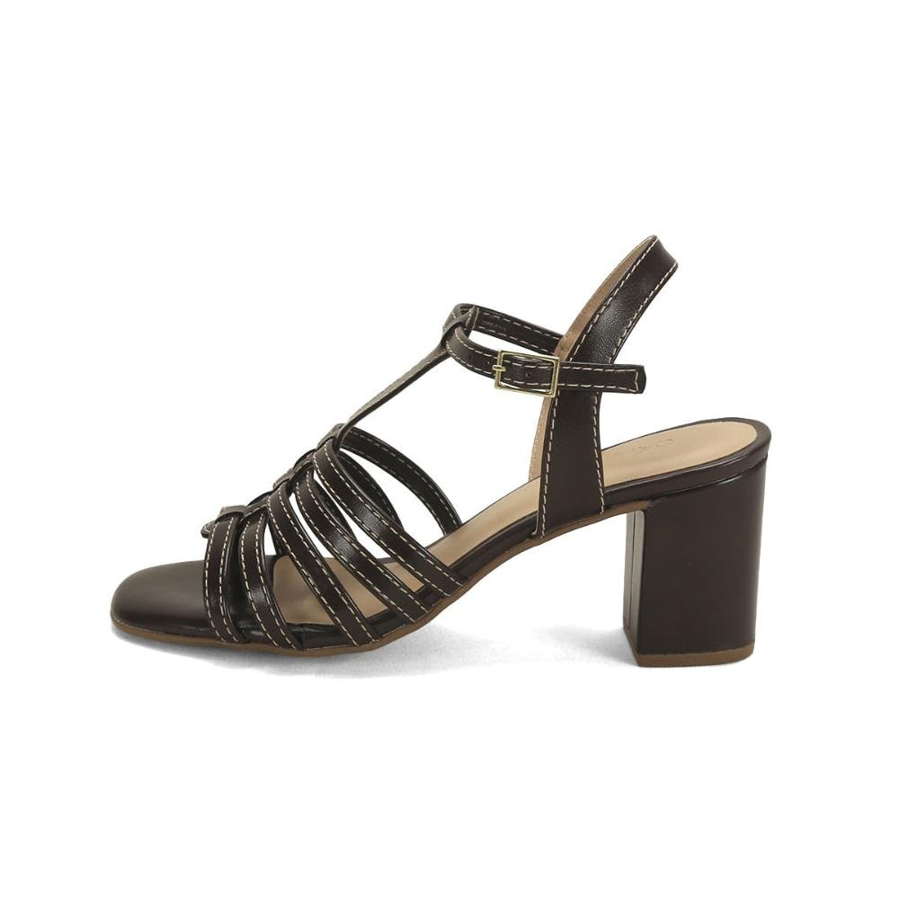 Sandalia salto bloco com costuras cafe Marrom 4