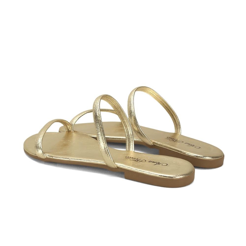 Rasteira clássica minimalista 2 tiras ouro light Dourado 3