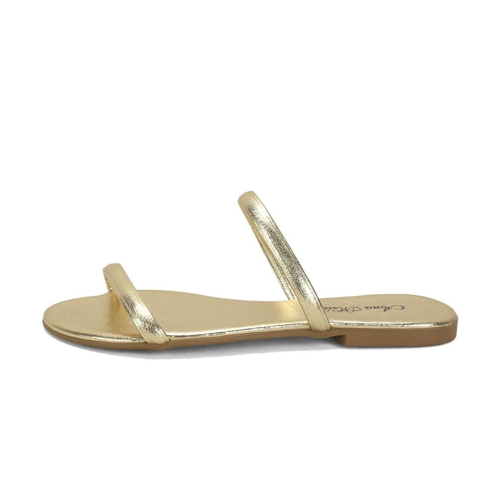 Rasteira clássica minimalista 2 tiras ouro light Dourado 4