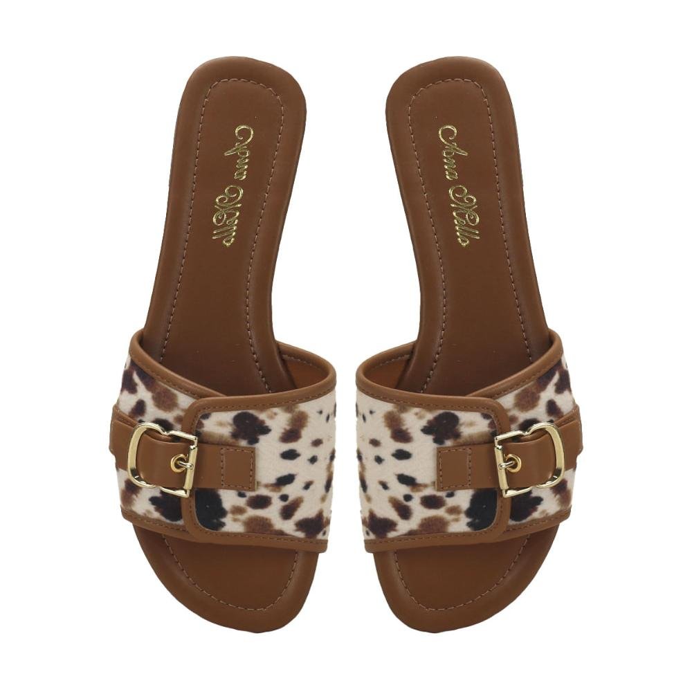 Slide rasteira com fivela cow print Marrom 2