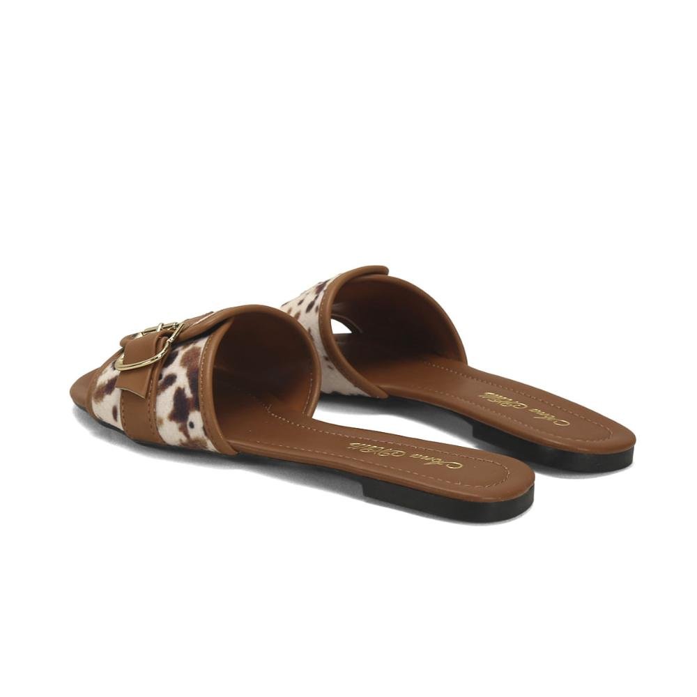 Slide rasteira com fivela cow print Marrom 3